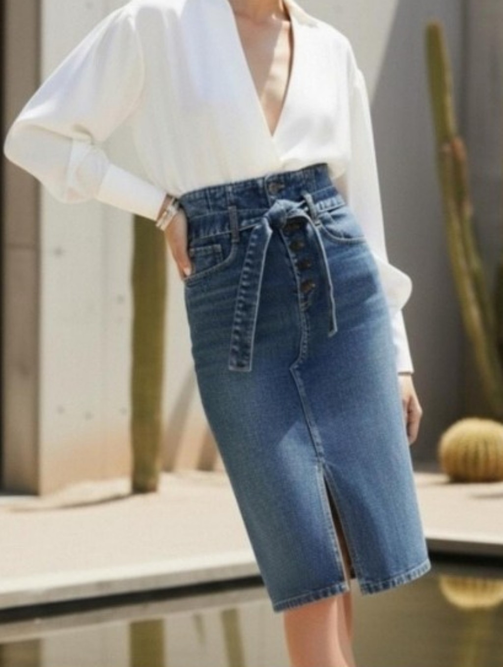 Veronica Beard Jean "Denton" Corset High-Waist Denim Pencil Skirt Size 2
